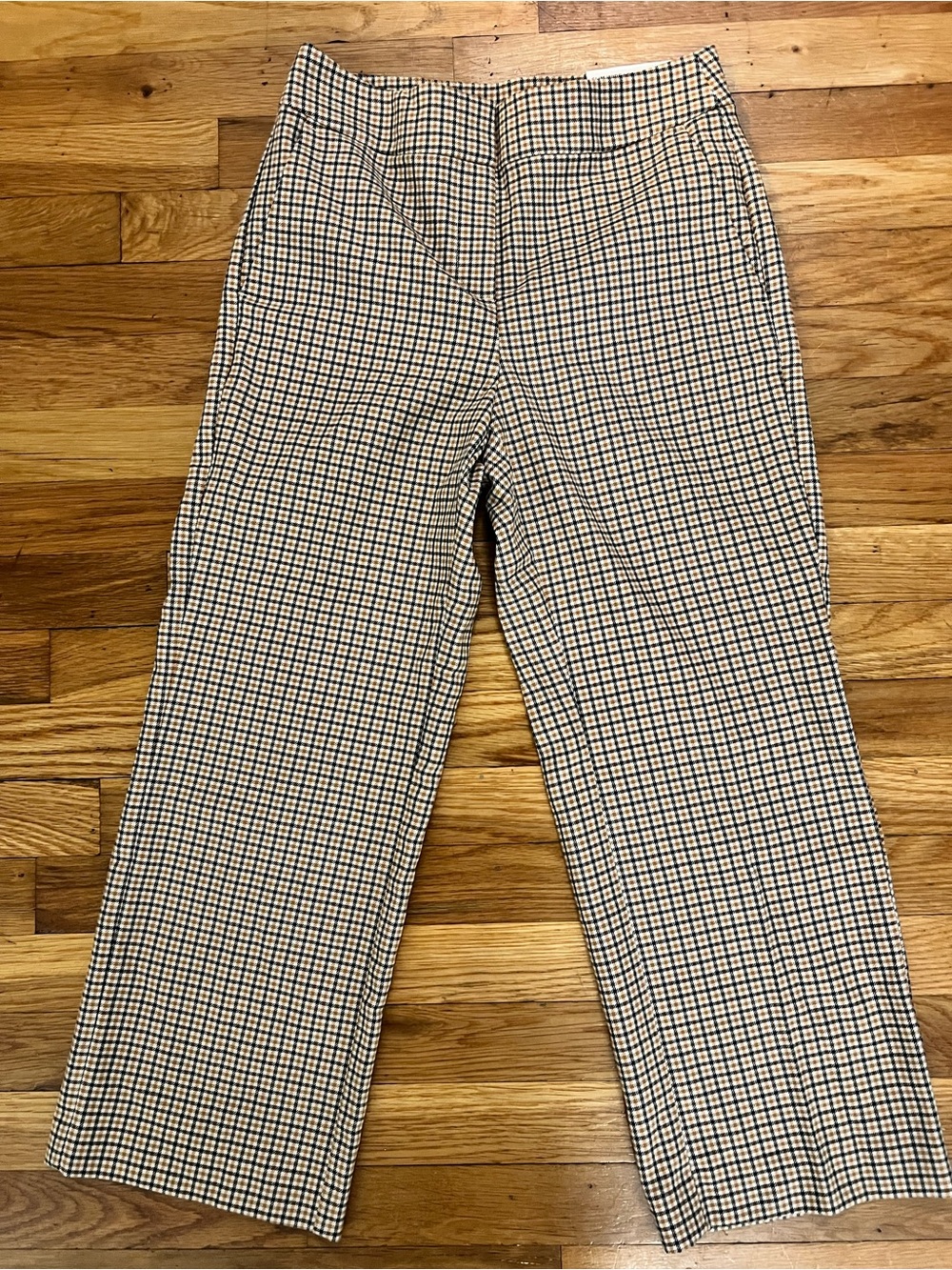 LOFT Outlet Women’s Checked Pants in Camel & Black Petite Wide Leg High Waist 2
